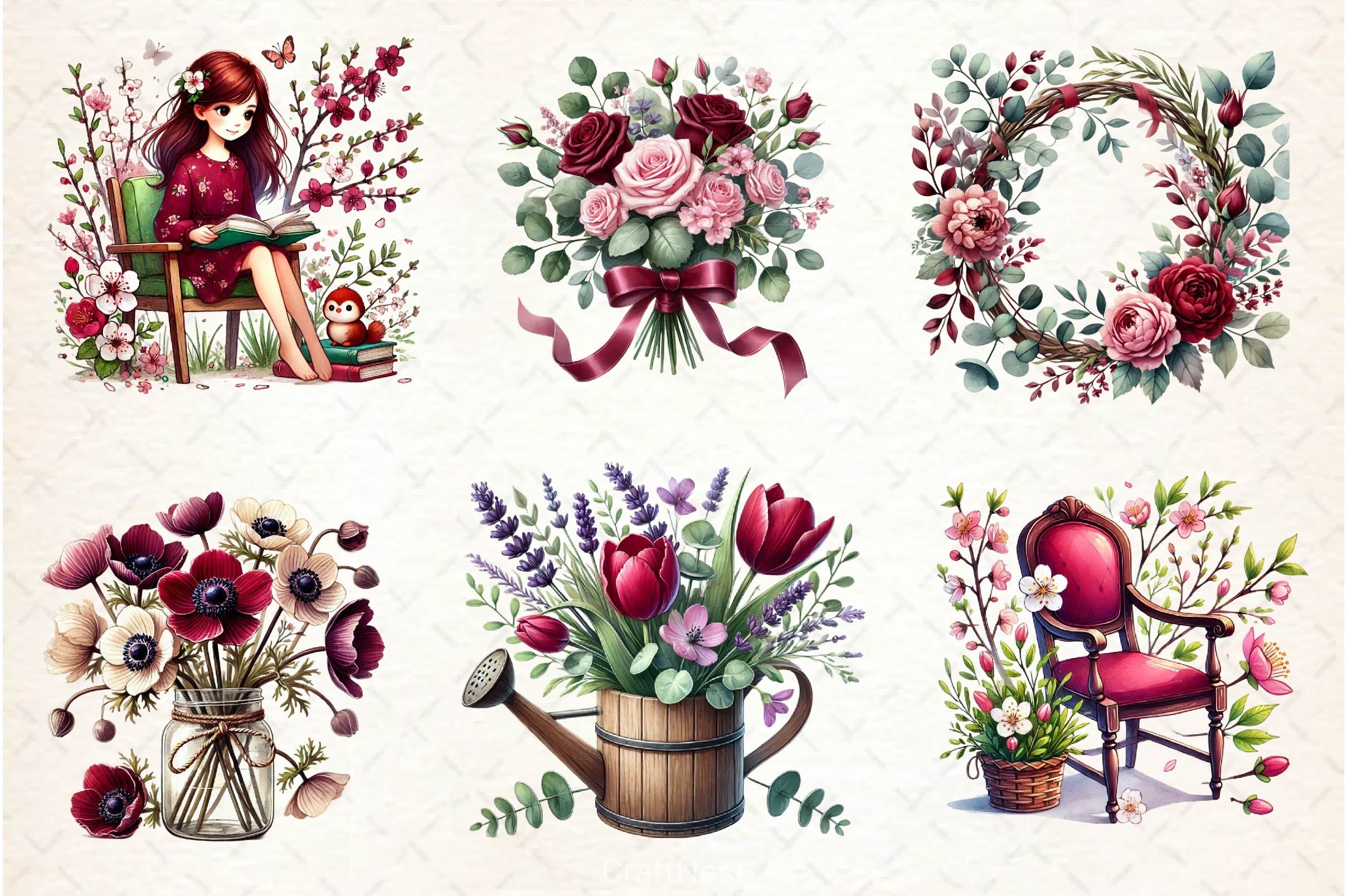 Burgundy Spring Clipart Bundle 7 - CraftNest - Digital Crafting and Art