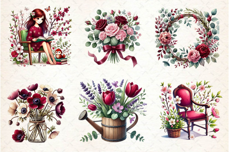 Burgundy Spring Clipart Bundle 7 - CraftNest - Digital Crafting and Art
