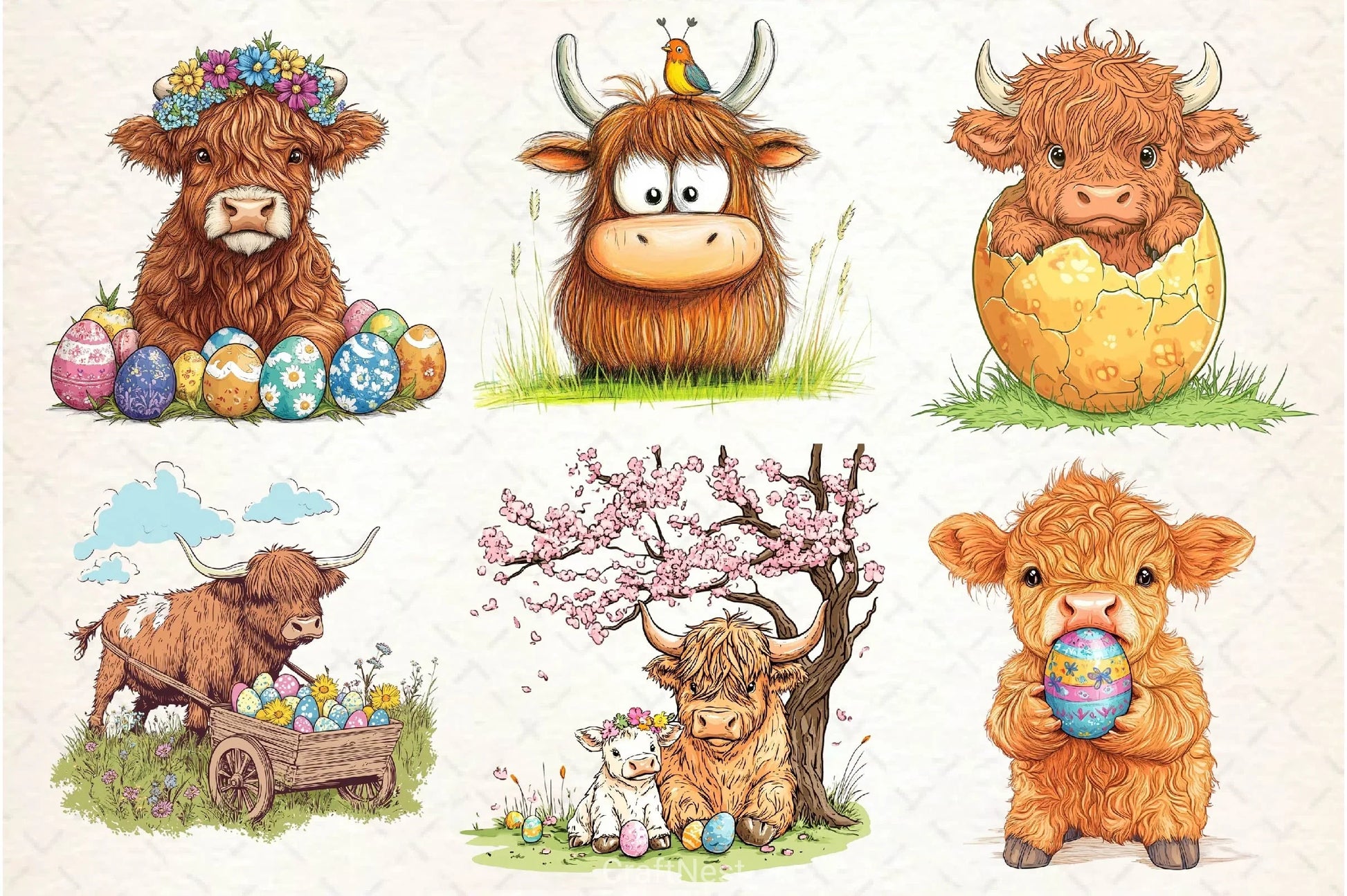 Easter Highland Cow Clipart Bundle 3 - CraftNest - Digital Crafting and Art