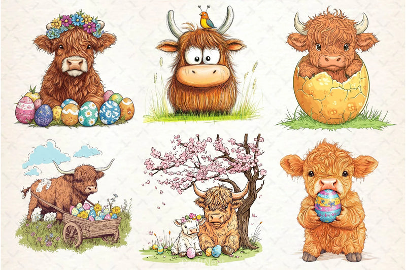 Easter Highland Cow Clipart Bundle 3 - CraftNest - Digital Crafting and Art