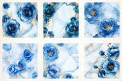 Blue Ink Flowers Digital Paper 4 - CraftNest - Digital Crafting and Art