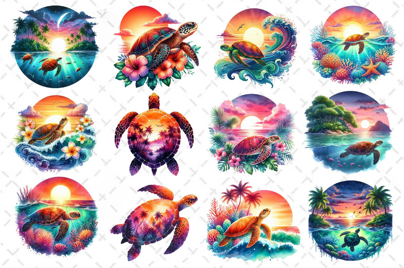 Sunset Sea Turtle Clipart Bundle 4 - CraftNest - Digital Crafting and Art