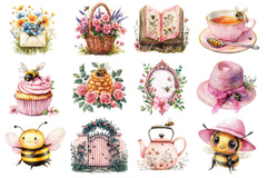 Pink Summer Bees Garden Clipart Bundle 2 - CraftNest - Digital Crafting and Art