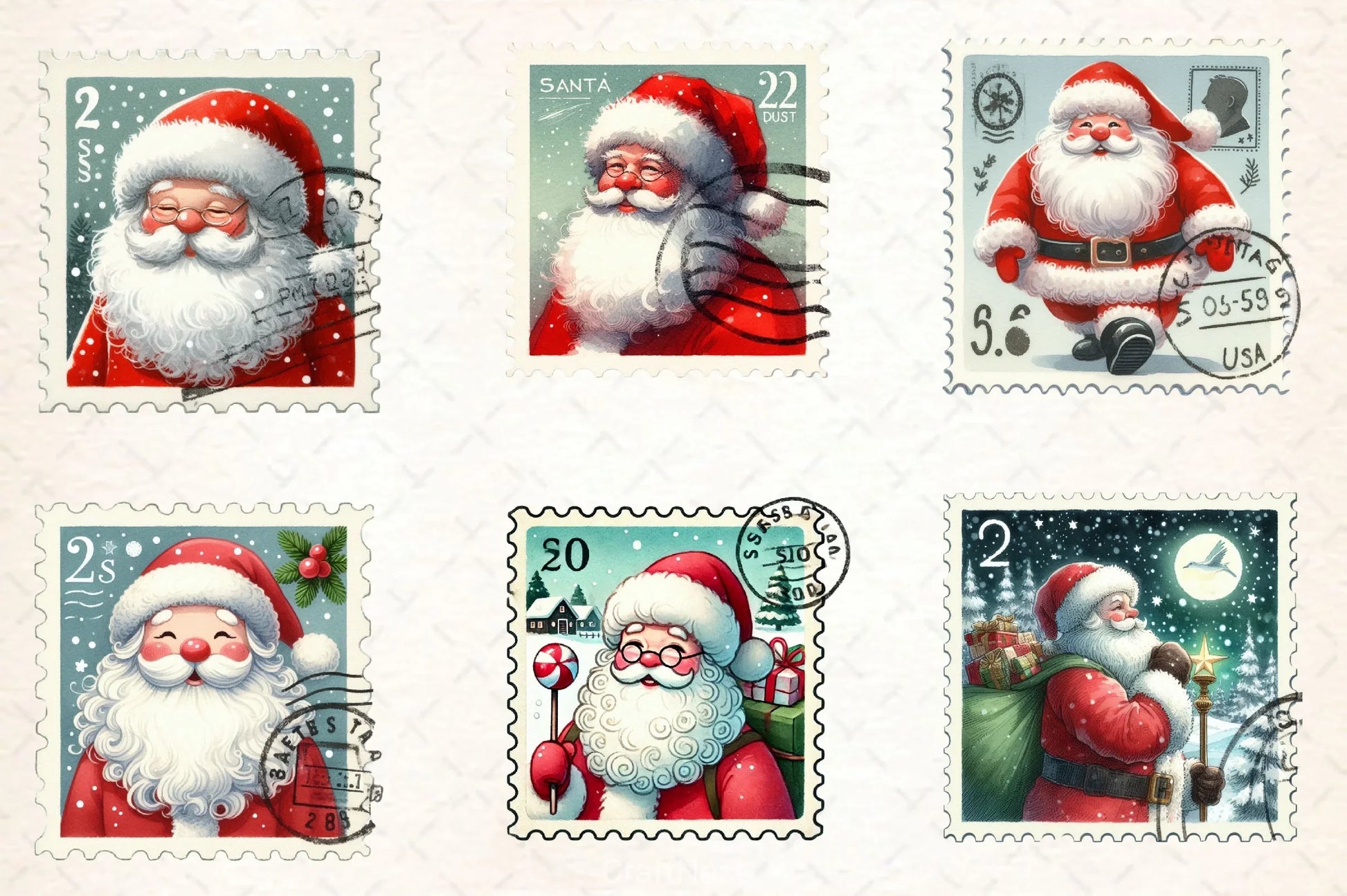 Postage Stamp Santa Claus Clipart Bundle 2 - CraftNest - Digital Crafting and Art