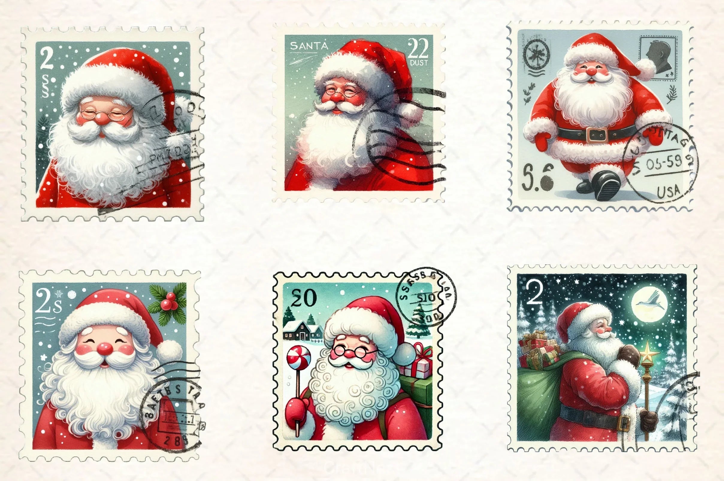 Postage Stamp Santa Claus Clipart Bundle 2 - CraftNest - Digital Crafting and Art