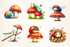 Cute Insects Mushroom Clipart Bundle 2 - CraftNest - Digital Crafting and Art