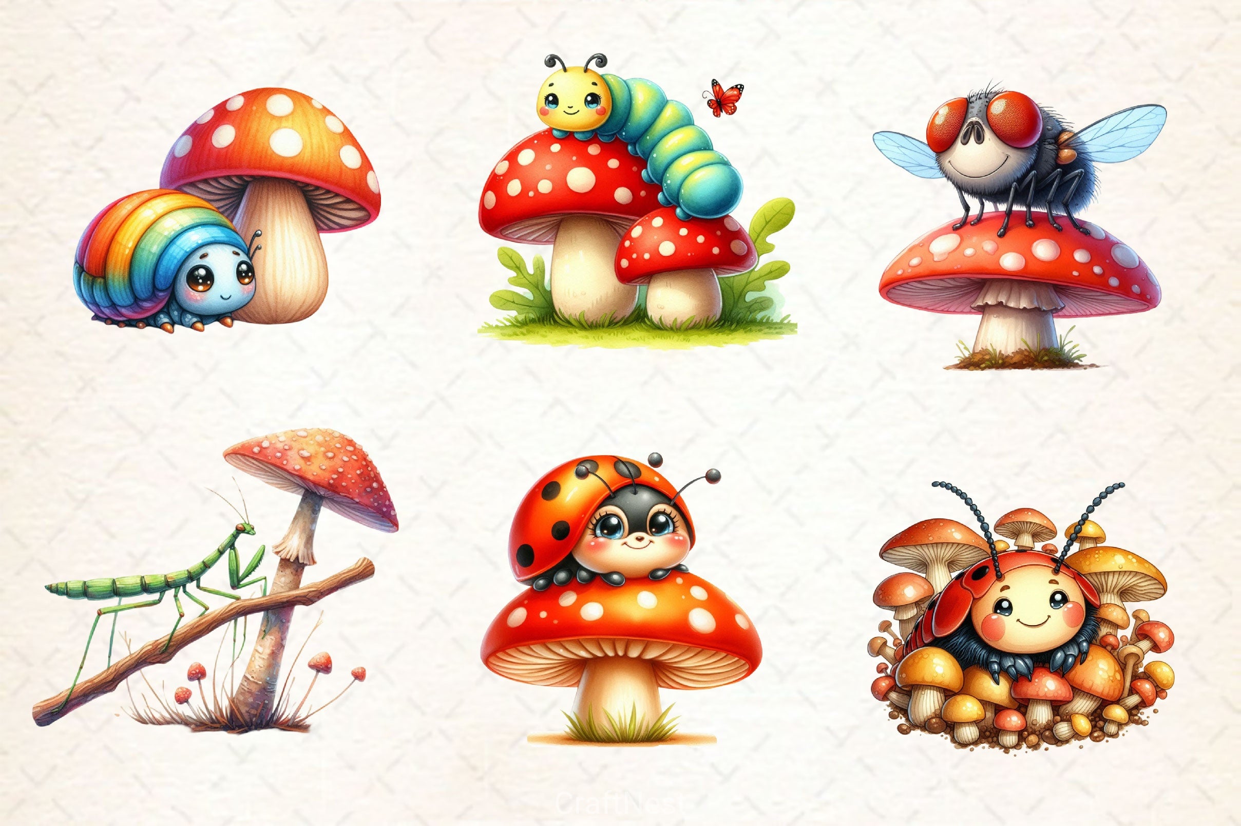 Cute Insects Mushroom Clipart Bundle 2 - CraftNest - Digital Crafting and Art
