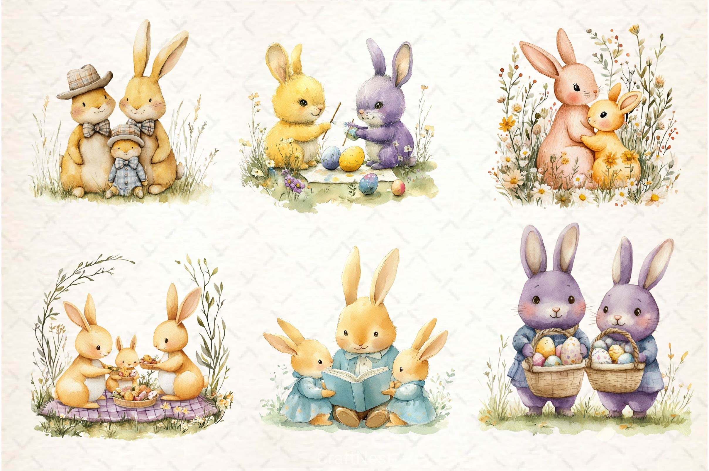 Easter Bunnies Family Clipart Bundle 2 - CraftNest - Digital Crafting and Art