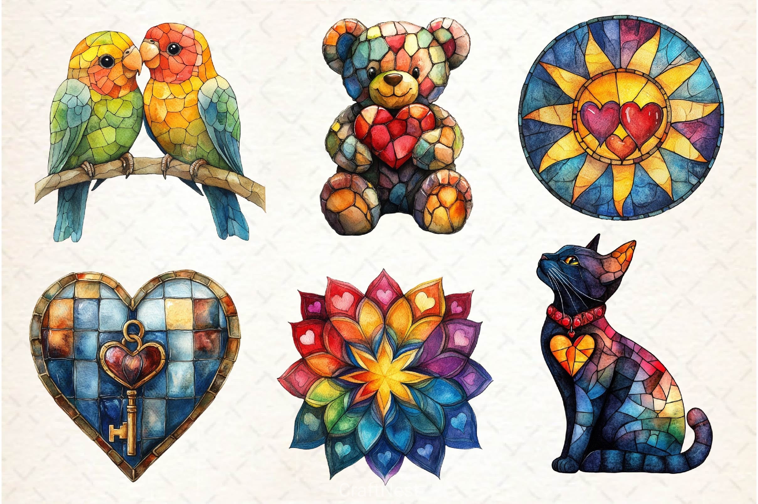 Stained Glass Valentines Clipart Bundle - CraftNest - Digital Crafting and Art