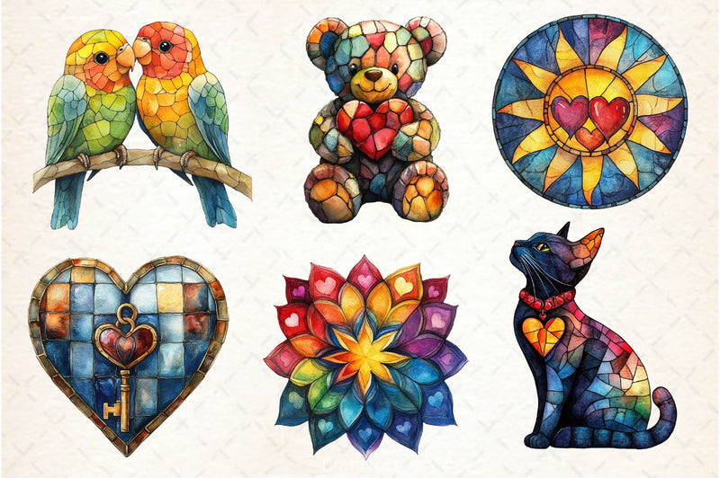 Stained Glass Valentines Clipart Bundle - CraftNest - Digital Crafting and Art