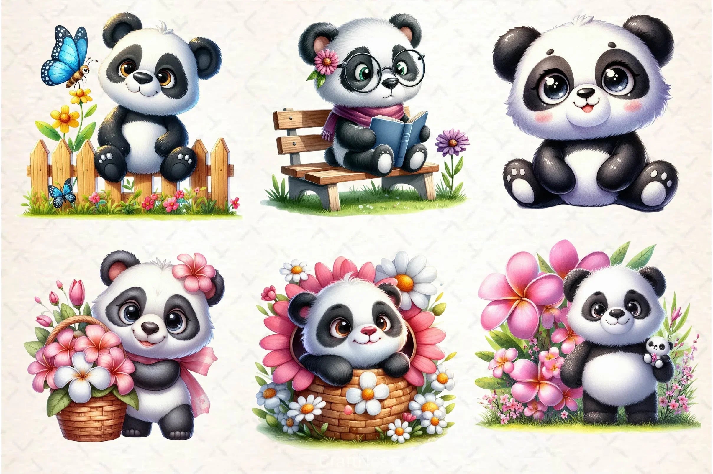 Spring Cute Panda Clipart Bundle - CraftNest - Digital Crafting and Art