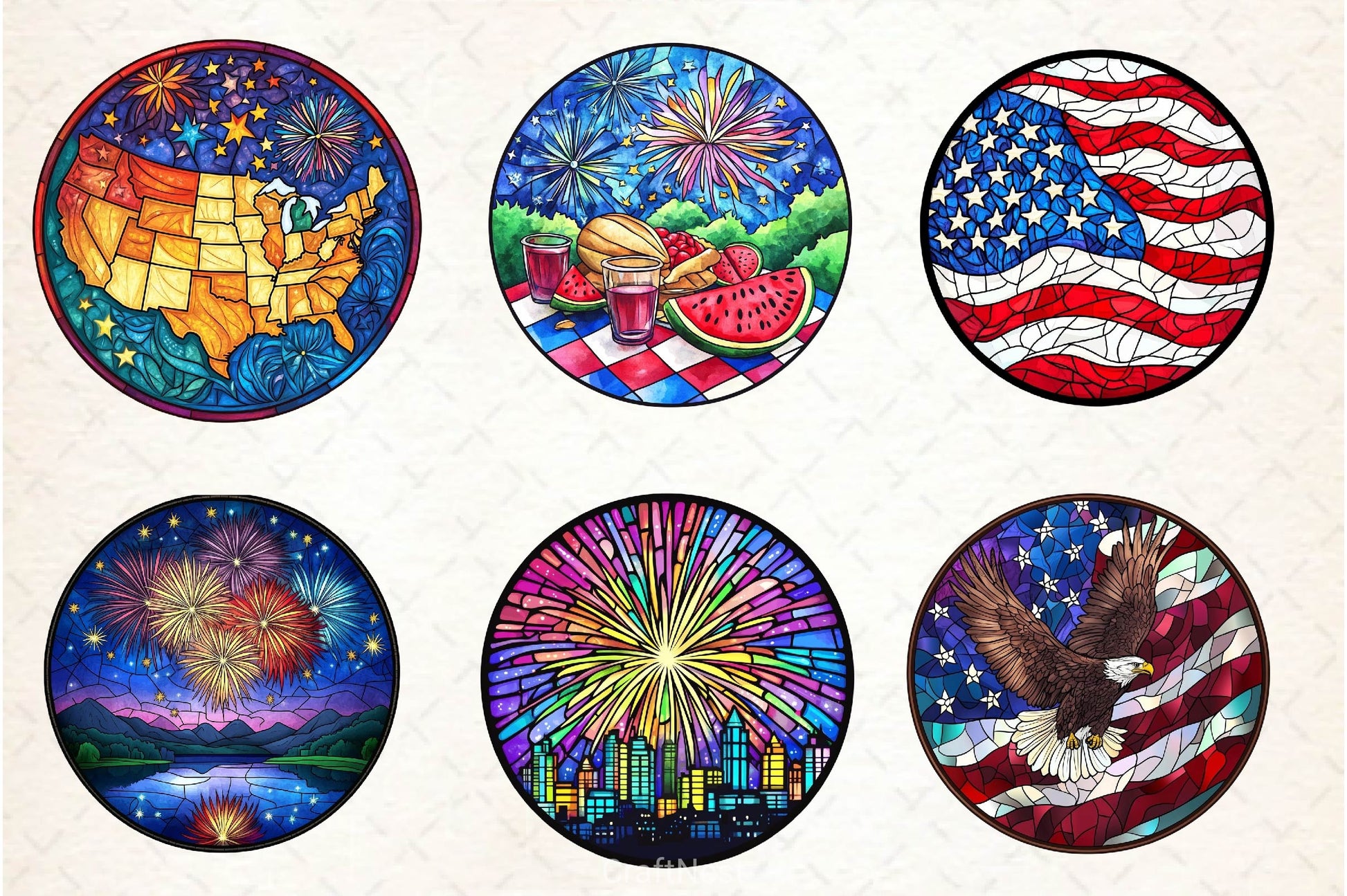 Round Stained Glass 4th Of July Clipart Bundle 3 - CraftNest - Digital Crafting and Art