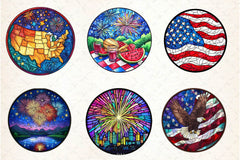 Round Stained Glass 4th Of July Clipart Bundle 3 - CraftNest - Digital Crafting and Art