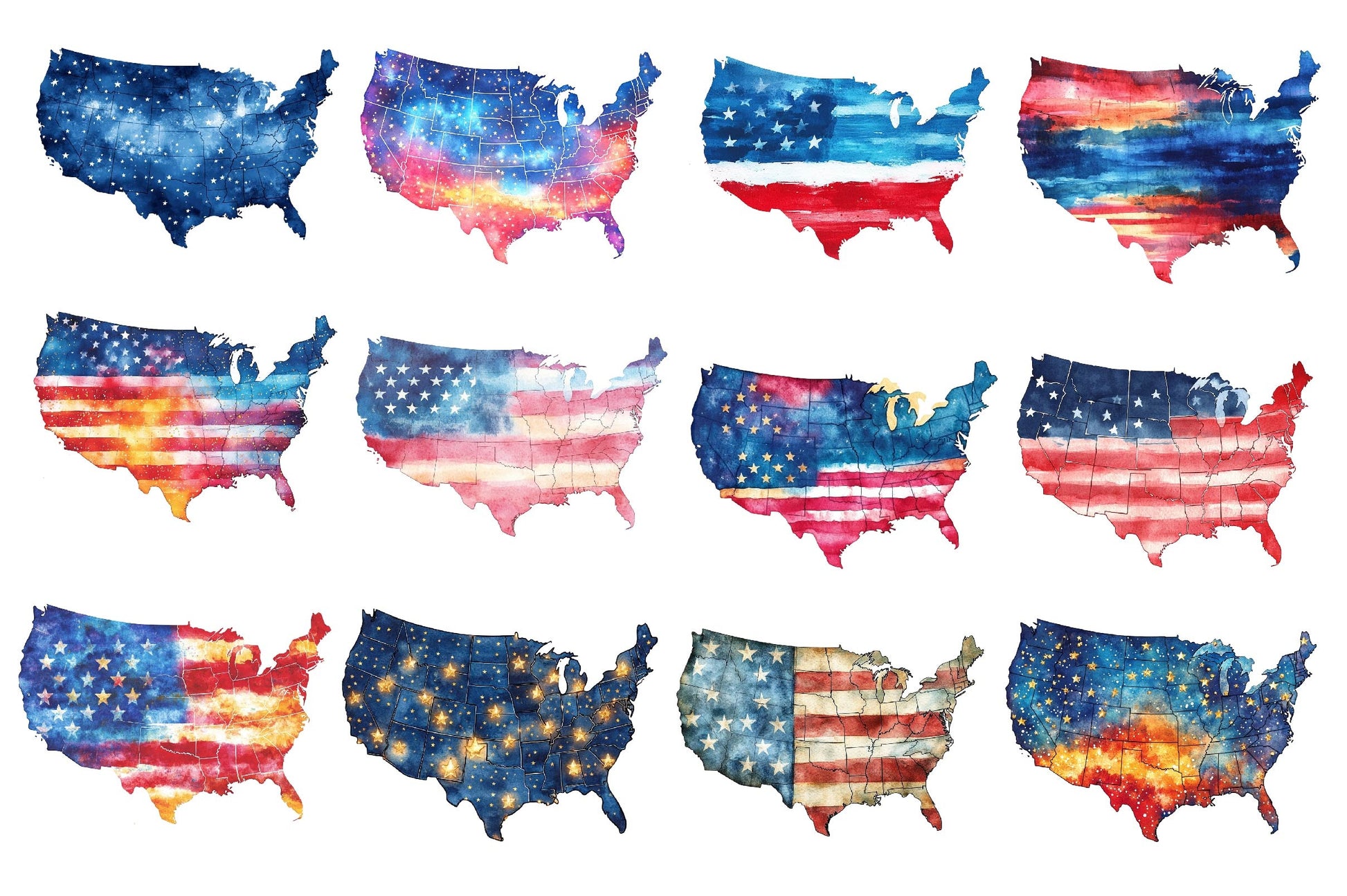 4th Of July USA Map Clipart Bundle - CraftNest - Digital Crafting and Art