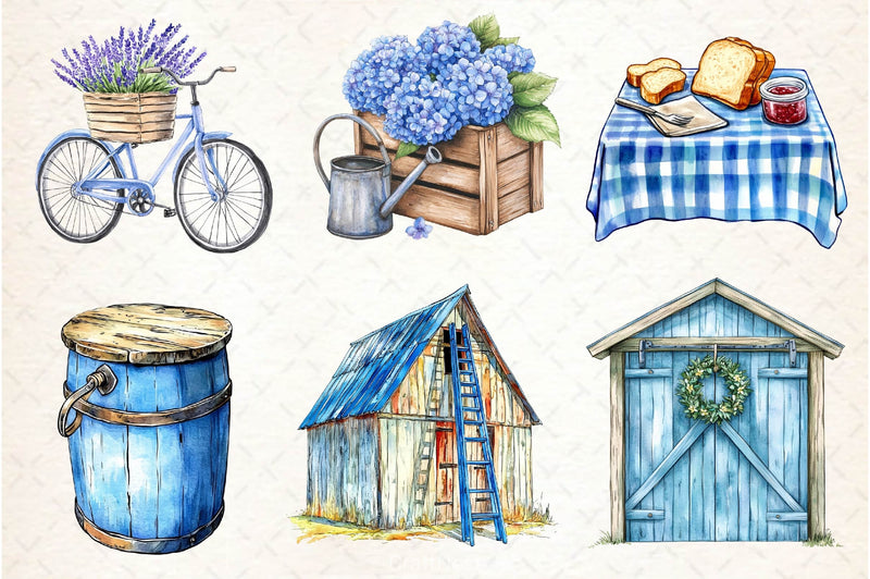 Blue Rustic Summer Clipart Bundle - CraftNest - Digital Crafting and Art
