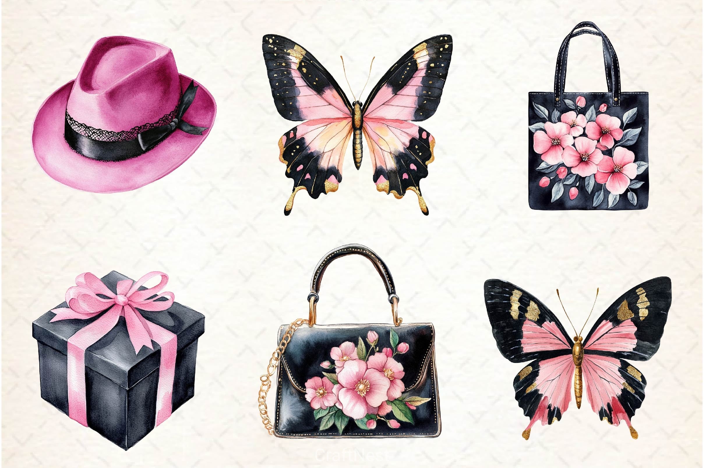 Black And Pink Mothers Day Clipart Bundle - CraftNest - Digital Crafting and Art