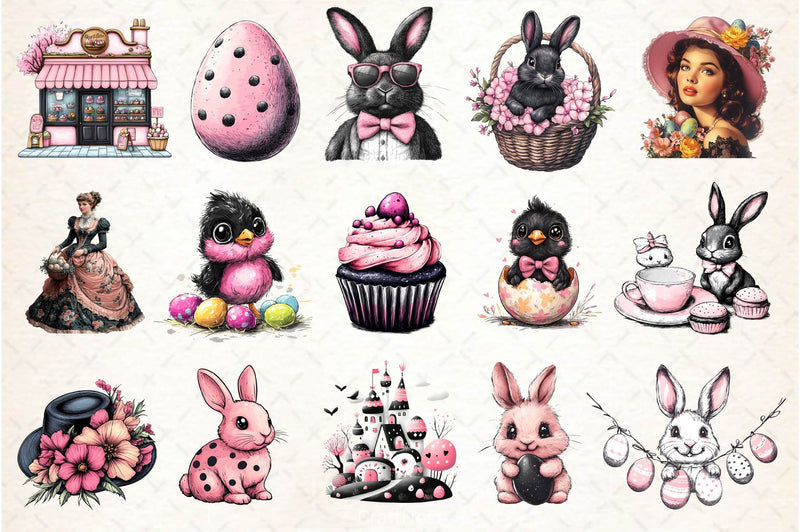 Easter Pink Black Easter Clipart Bundle - CraftNest - Digital Crafting and Art