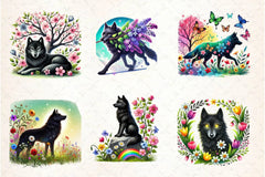 Spring Black Wolf Clipart Bundle 2 - CraftNest - Digital Crafting and Art