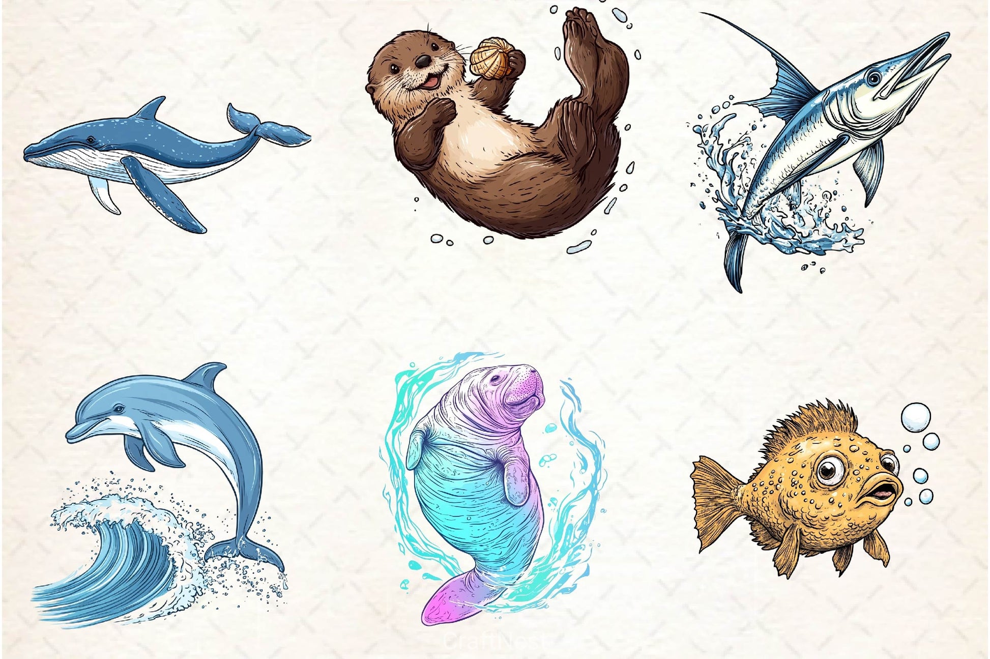Cute Animals Under The Sea Clipart Bundle - CraftNest - Digital Crafting and Art