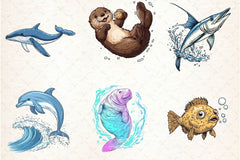 Cute Animals Under The Sea Clipart Bundle - CraftNest - Digital Crafting and Art