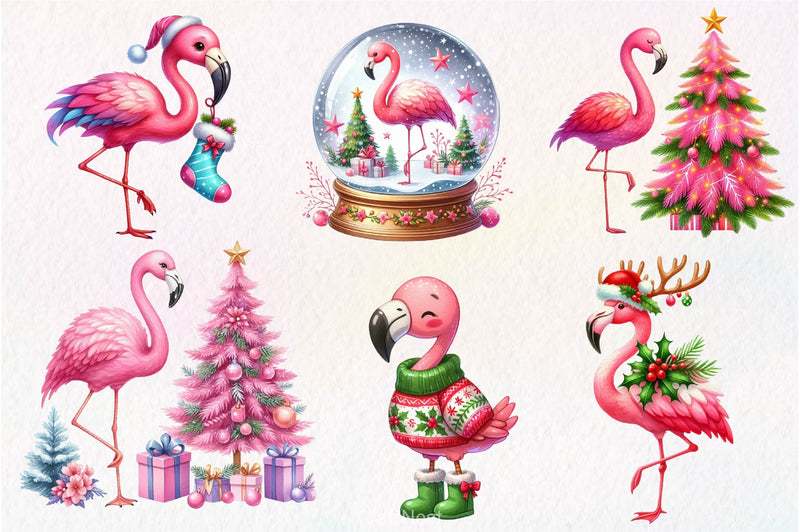 Christmas Flamingo Clipart Bundle 3 - CraftNest - Digital Crafting and Art
