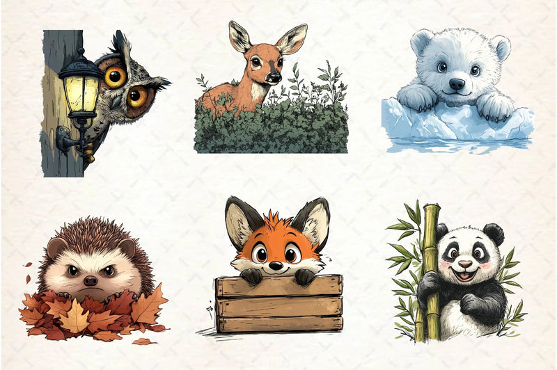 Quirky Animals Peeking Around Corner Clipart Bundle 2 - CraftNest - Digital Crafting and Art
