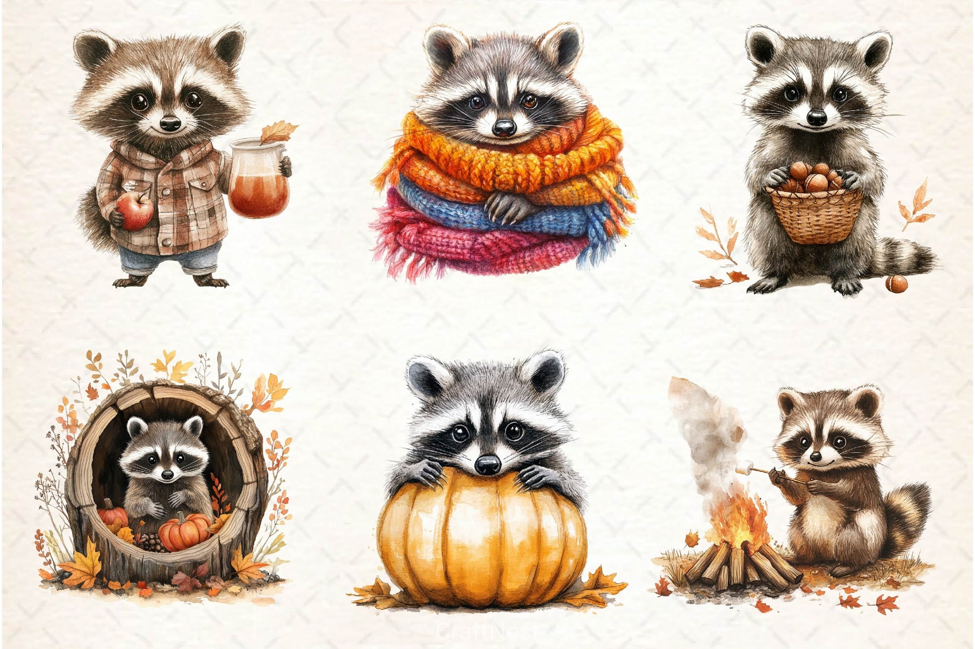 Autumn Raccoons Clipart Bundle 3 - CraftNest - Digital Crafting and Art