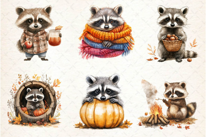Autumn Raccoons Clipart Bundle 3 - CraftNest - Digital Crafting and Art