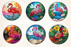 Round Stained Glass Flamingo Clipart Bundle 2 - CraftNest - Digital Crafting and Art