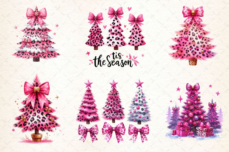 Pink Leopard Print Christmas Tree Clipart Bundle - CraftNest - Digital Crafting and Art