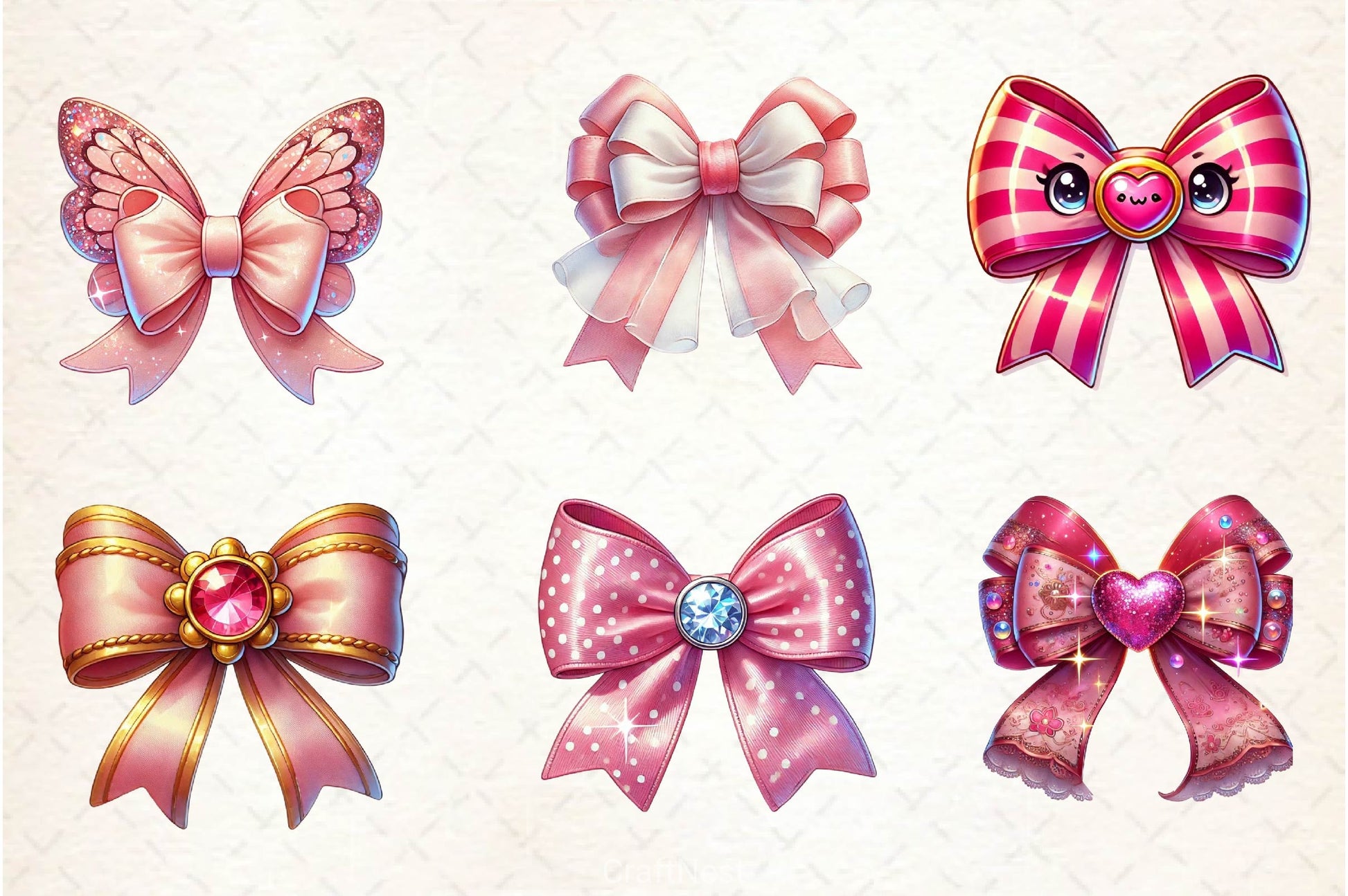 Pink Coquette Valentine Bow Clipart Bundle 2 - CraftNest - Digital Crafting and Art