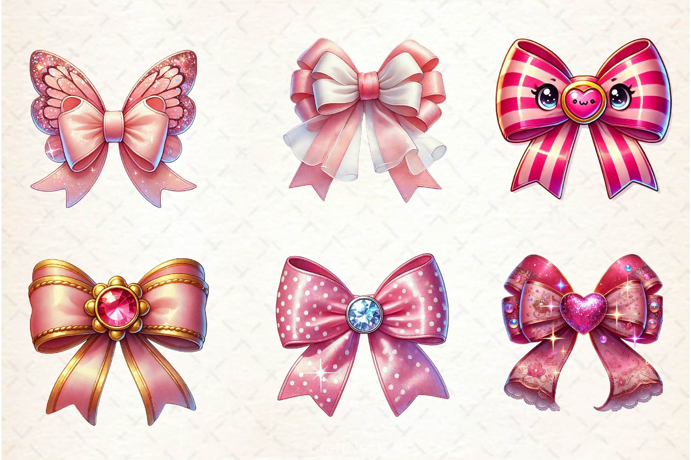 Pink Coquette Valentine Bow Clipart Bundle 2 - CraftNest - Digital Crafting and Art