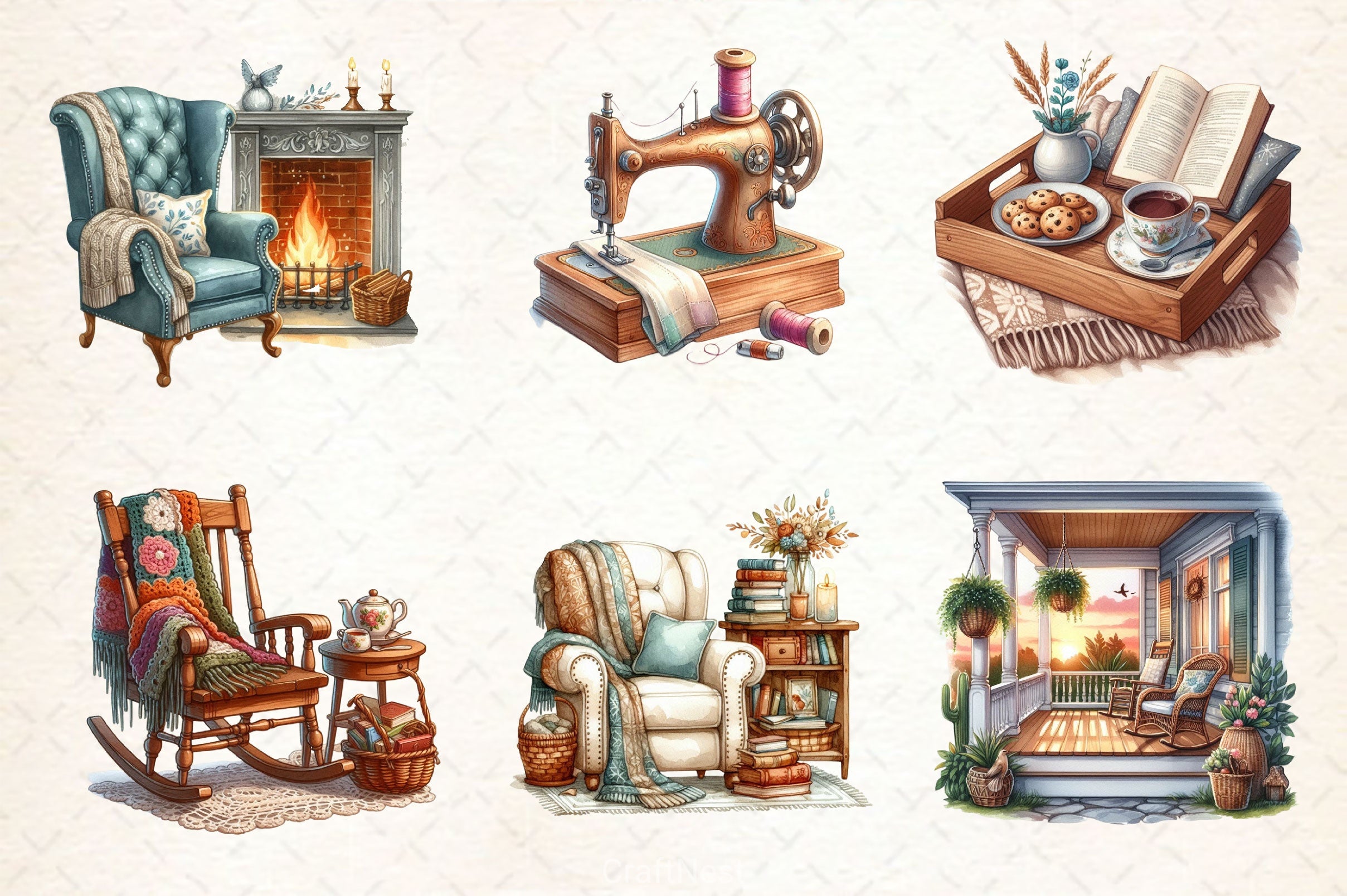 Vintage Cozy Home Life Clipart Bundle 2 - CraftNest - Digital Crafting and Art