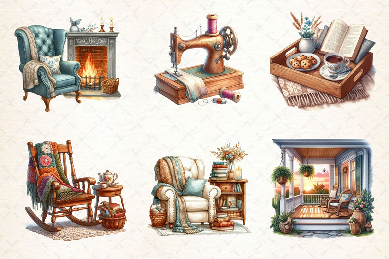 Vintage Cozy Home Life Clipart Bundle 2 - CraftNest - Digital Crafting and Art
