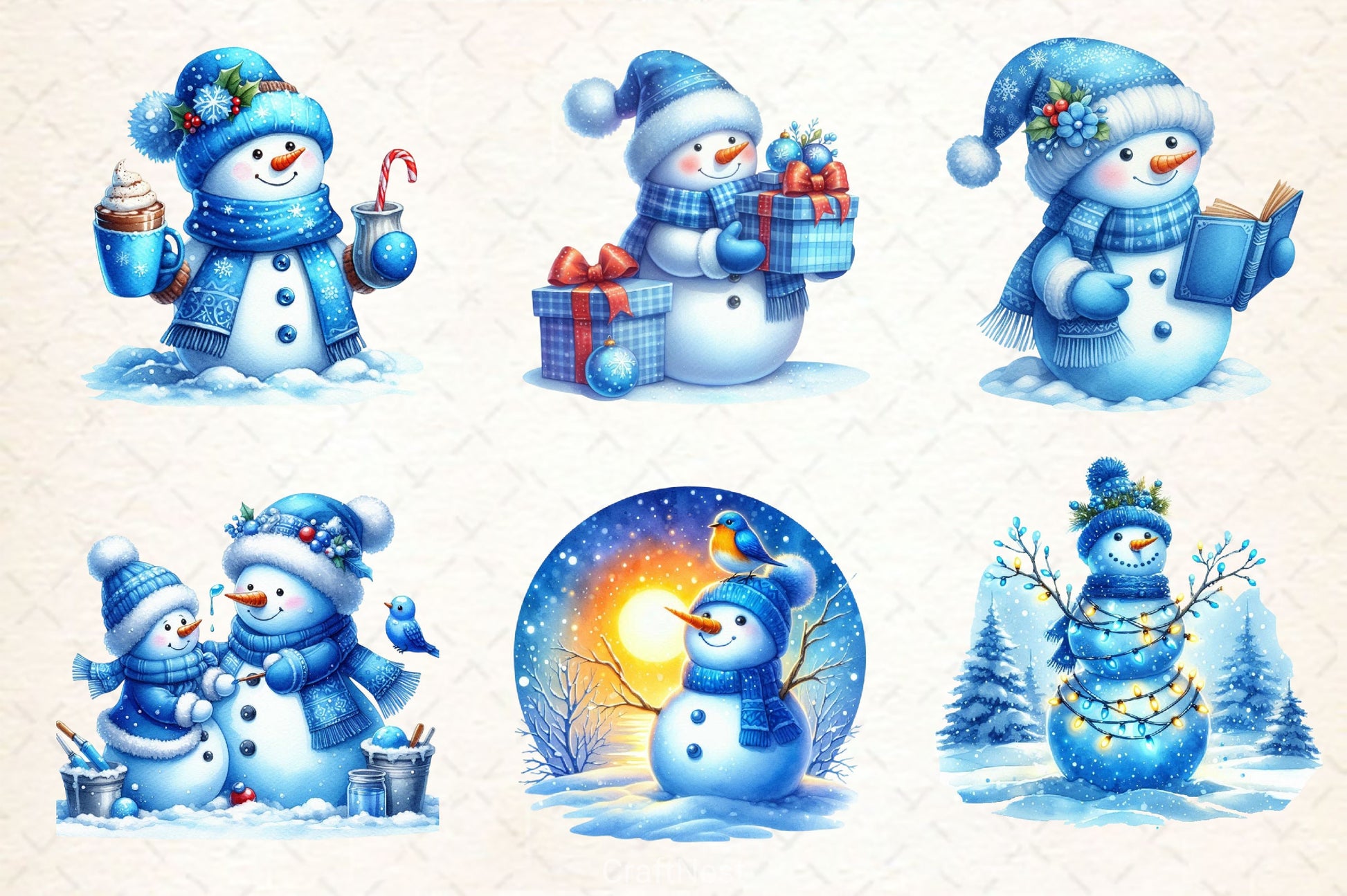 Blue Christmas Snowman Clipart Bundle 2 - CraftNest - Digital Crafting and Art