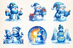 Blue Christmas Snowman Clipart Bundle 2 - CraftNest - Digital Crafting and Art