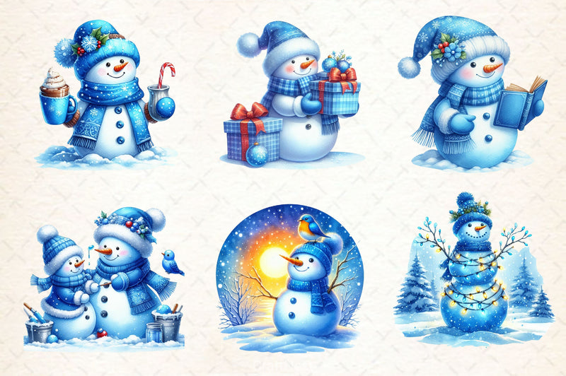 Blue Christmas Snowman Clipart Bundle 2 - CraftNest - Digital Crafting and Art