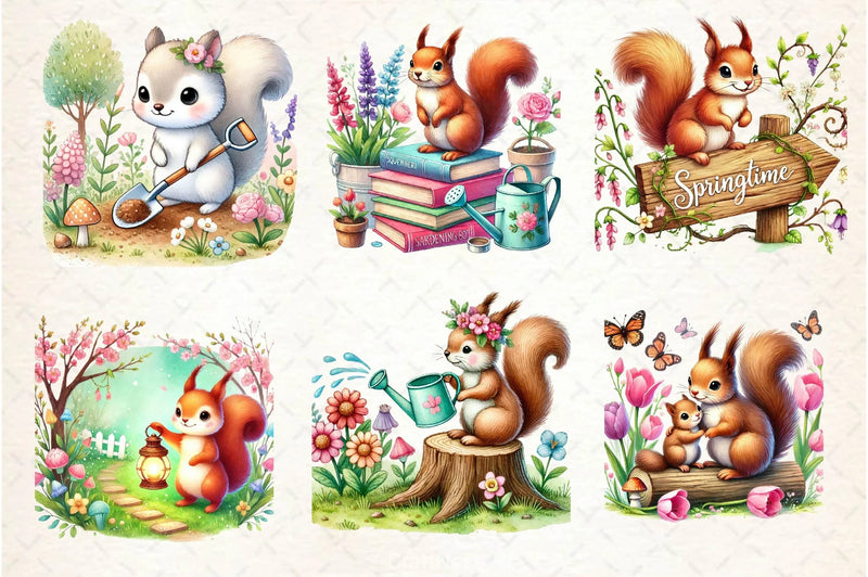 Spring Squirrel Garden Clipart Bundle 2 - CraftNest - Digital Crafting and Art