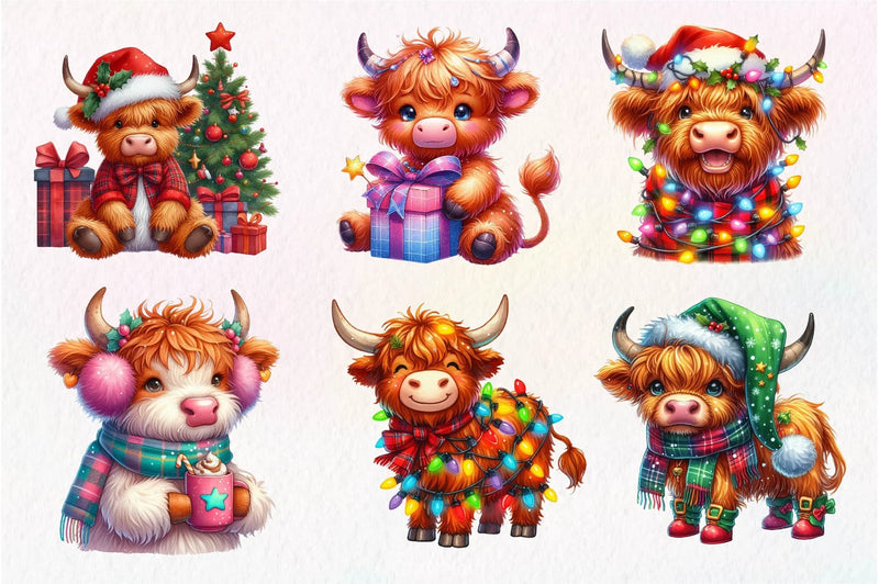 Cute Christmas Highland Cow Clipart Bundle 6 - CraftNest - Digital Crafting and Art