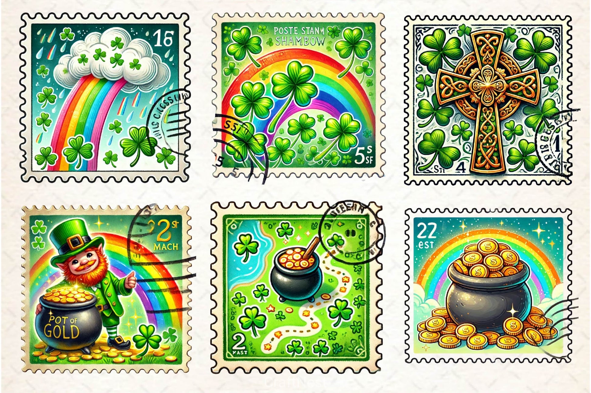 St Patrick's Day Postage Stamp Clipart Bundle - CraftNest - Digital Crafting and Art