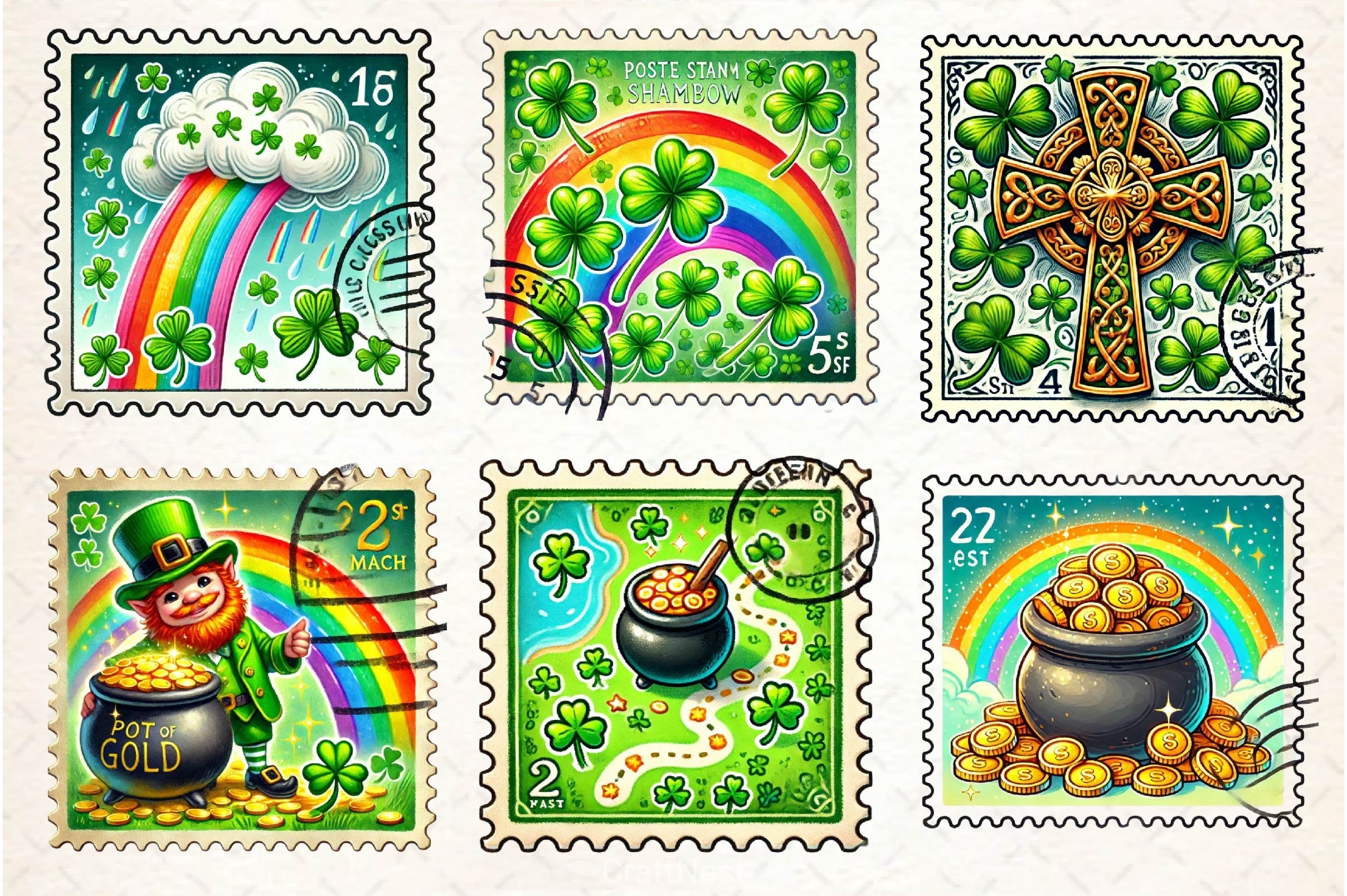 St Patrick's Day Postage Stamp Clipart Bundle - CraftNest - Digital Crafting and Art
