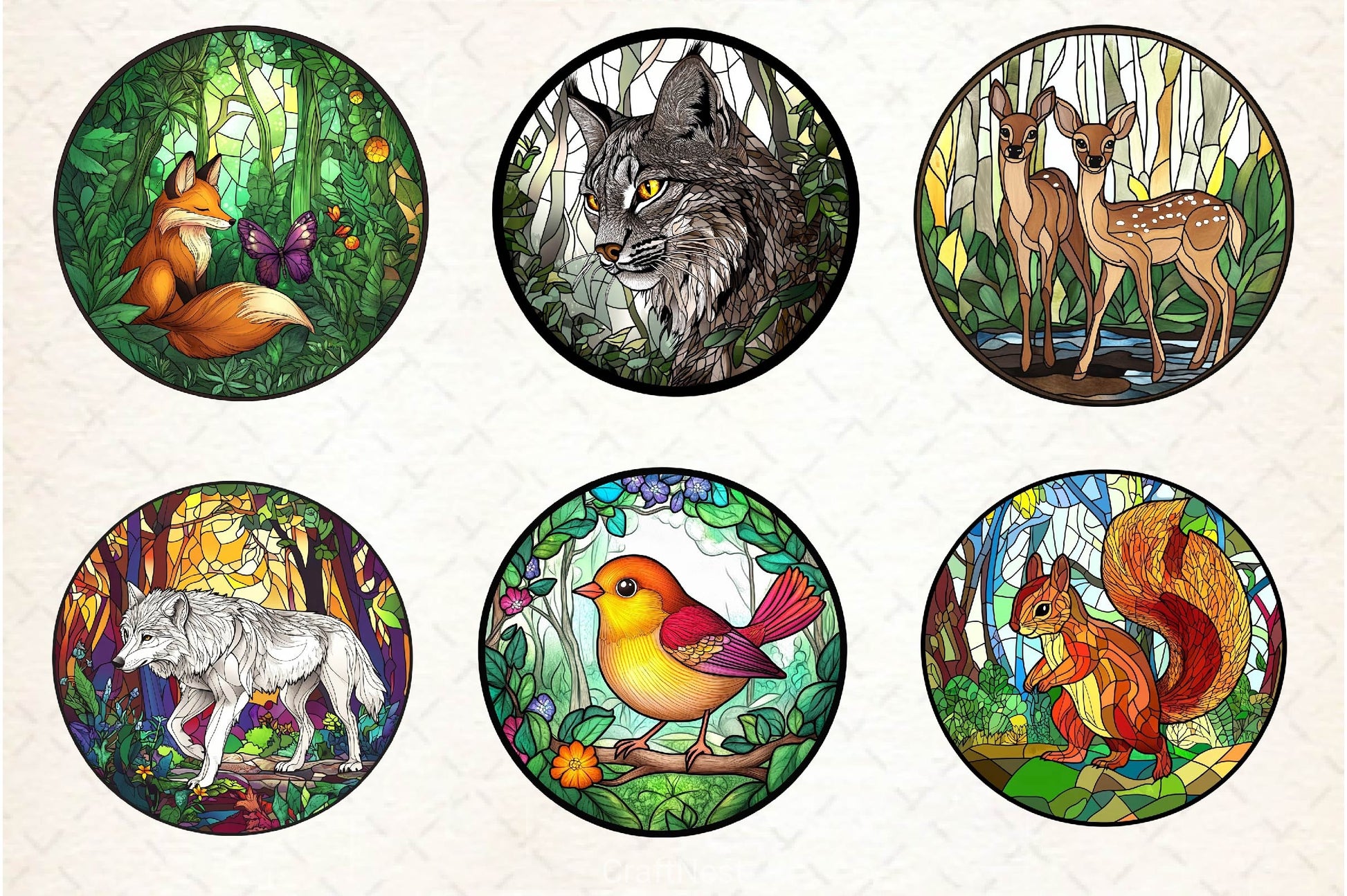 Round Stained Glass Forest Animals Clipart Bundle 2 - CraftNest - Digital Crafting and Art
