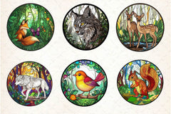 Round Stained Glass Forest Animals Clipart Bundle 2 - CraftNest - Digital Crafting and Art