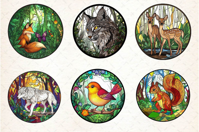 Round Stained Glass Forest Animals Clipart Bundle 2 - CraftNest - Digital Crafting and Art