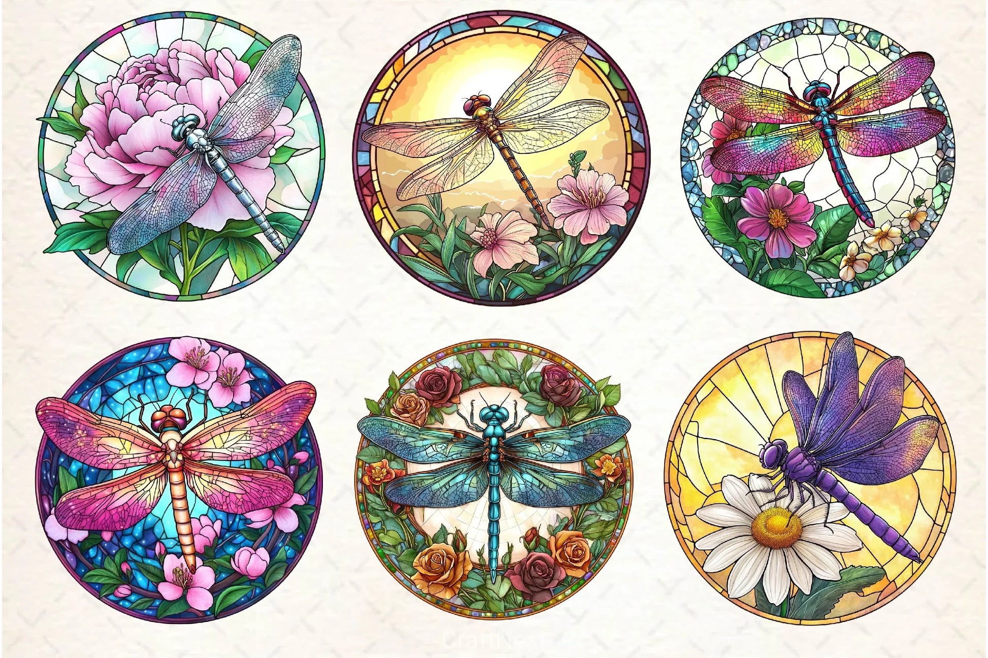 Dragonfly Spring Flower Stained Glass Clipart Bundle - CraftNest - Digital Crafting and Art