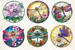 Dragonfly Spring Flower Stained Glass Clipart Bundle - CraftNest - Digital Crafting and Art