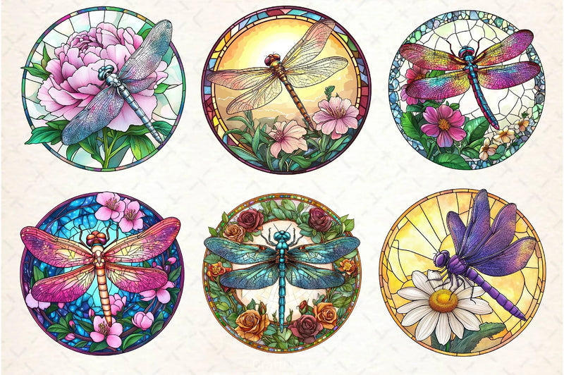 Dragonfly Spring Flower Stained Glass Clipart Bundle - CraftNest - Digital Crafting and Art
