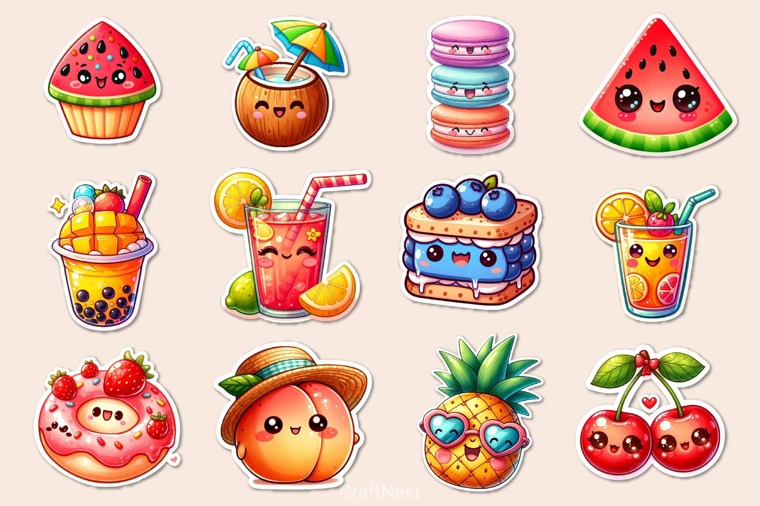 Kawaii Sweet Summer Food Clipart Bundle - CraftNest - Digital Crafting and Art