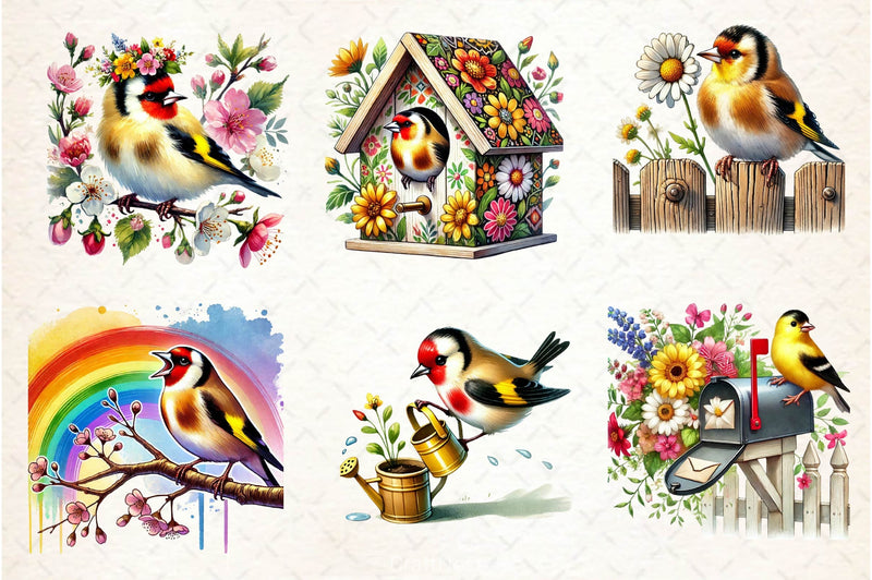 Spring Goldfinch Bird Clipart Bundle 2 - CraftNest - Digital Crafting and Art