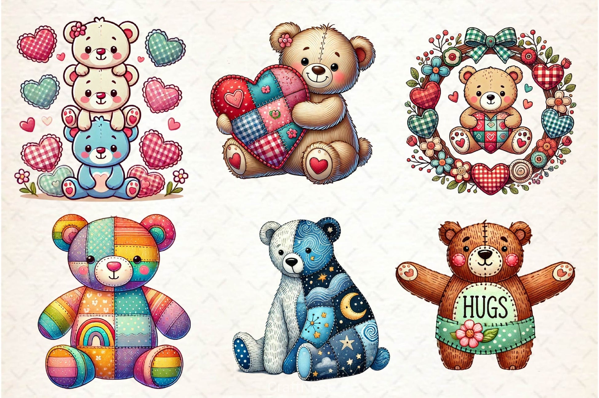 Patchwork Valentine's Day Teddy Bear Clipart Bundle - CraftNest - Digital Crafting and Art